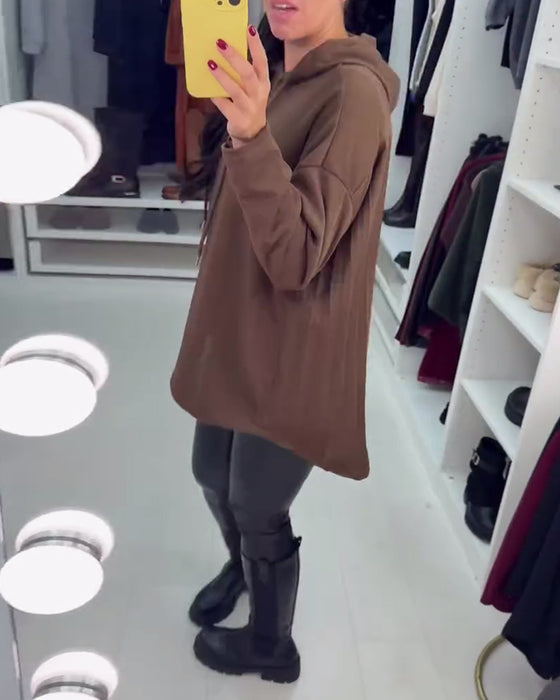 Oregelbunden Lösittande Enfärgad Långärmad Hoodie
