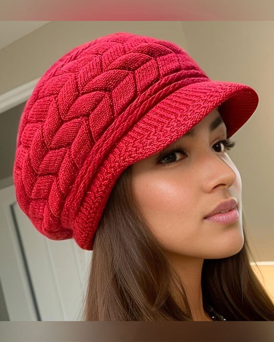 Damt Flätstickad Vinter Slouchy Beanie Mössa Mjuk Varm Töjbar