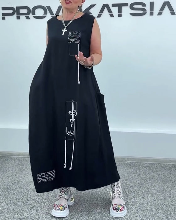 Klänning Ärmlös Oversized Bokstavstryck