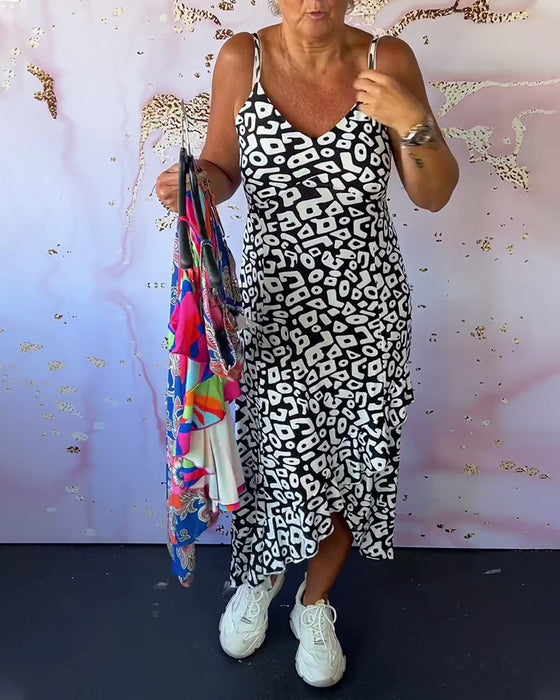 Patchwork cami-klänning med retrotryck