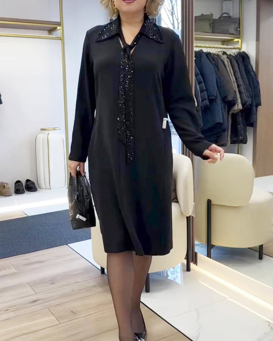 Klänning Långärmad Med Krage I Lappverk