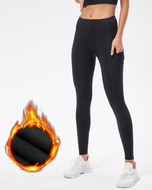 Enfärgade leggings med fleecefickor