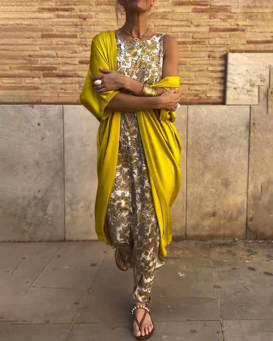 Vintage tryck elegant tvådelad kostym