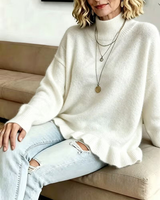 Pullover Mock Neck Ruffle