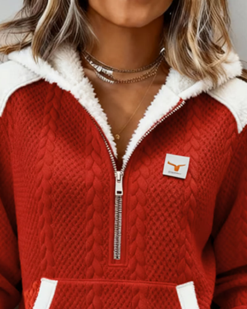 Hoodie Med Halvkrage Och Färgblock Samt Ficka