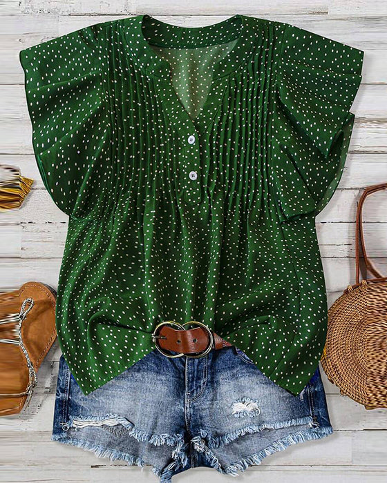 Blus Volangärm V-Ringad Prickig