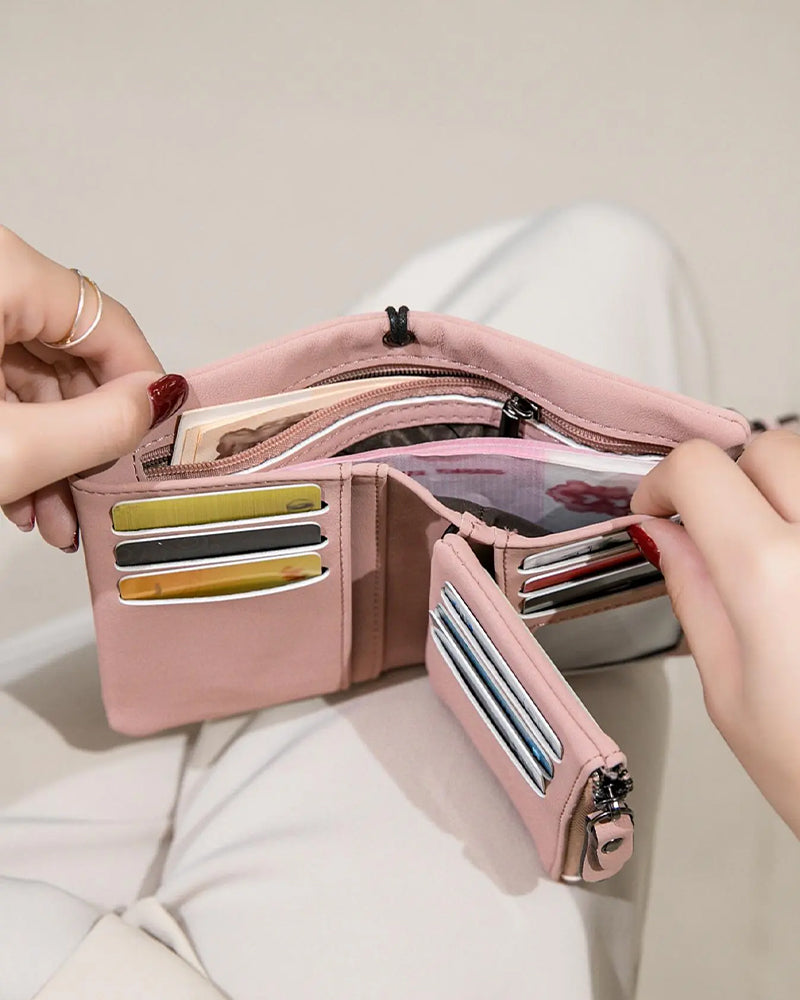 Dam Elegant Minimalistisk Kort Plånbok Med Handledsrem, Casual Mångsidig Dragkedja Korthållare Plånbok, Trendig Plånbok För Dagligt Bruk