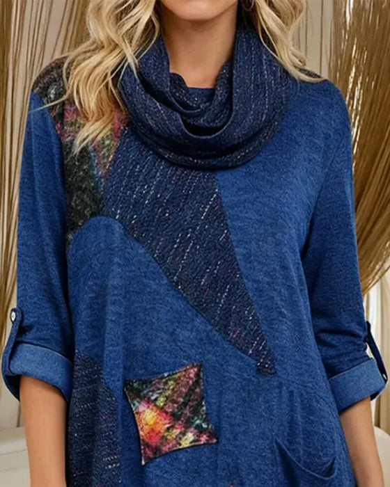 Avslappnad Klänning Med Polokrage Och Färgblock