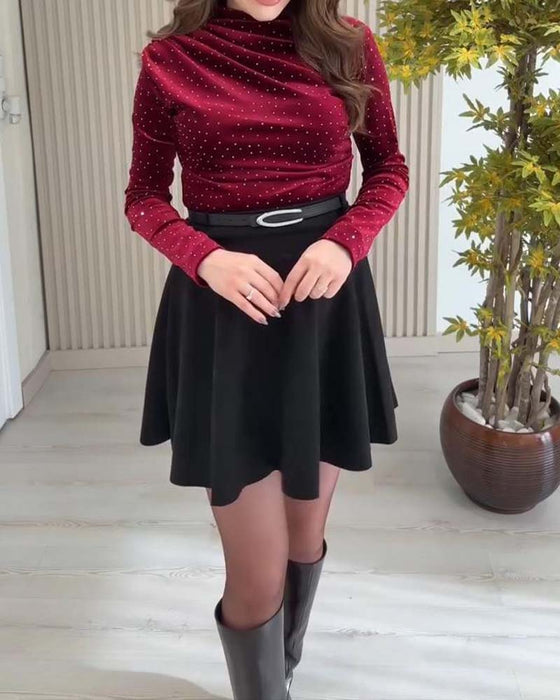 Enfärgad Skimrande Långärmad Topp