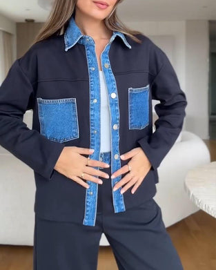 Skjort Färgkontrast Revers