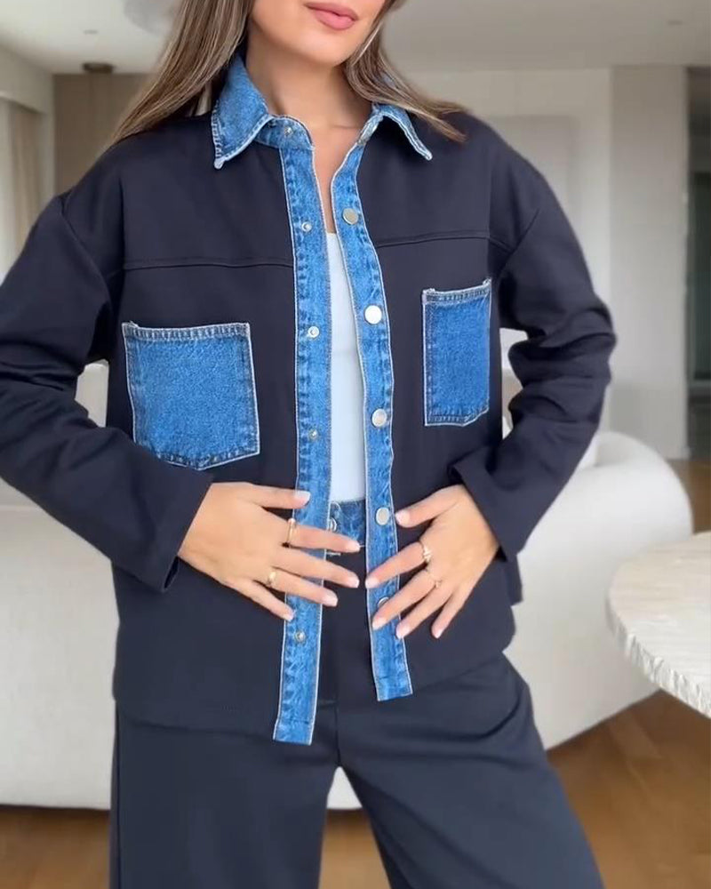 Skjort Färgkontrast Revers