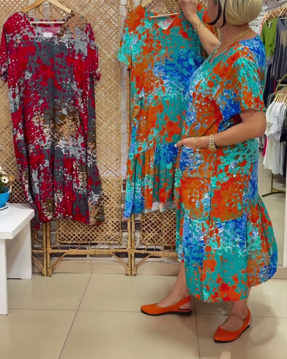 Klänning V-ringad Gradient Flerfärgad Tryck