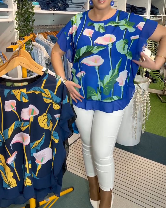 Blus Fladdermusärm Tryckt