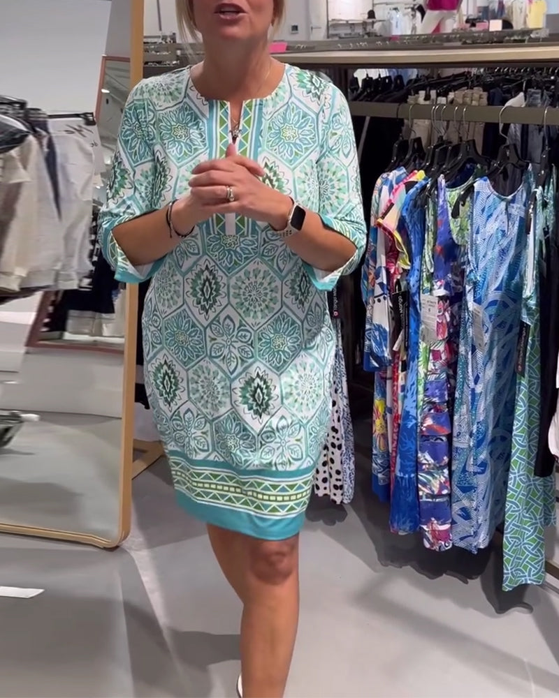 Klänning Cirkeltryck Rund Hals Rak