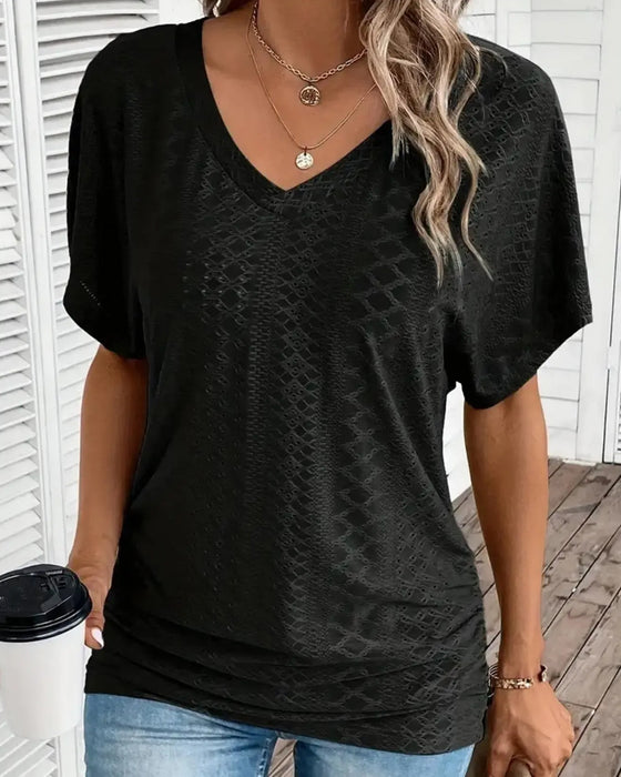 T-Shirt V-Hals Urholkning Lager Patchwork