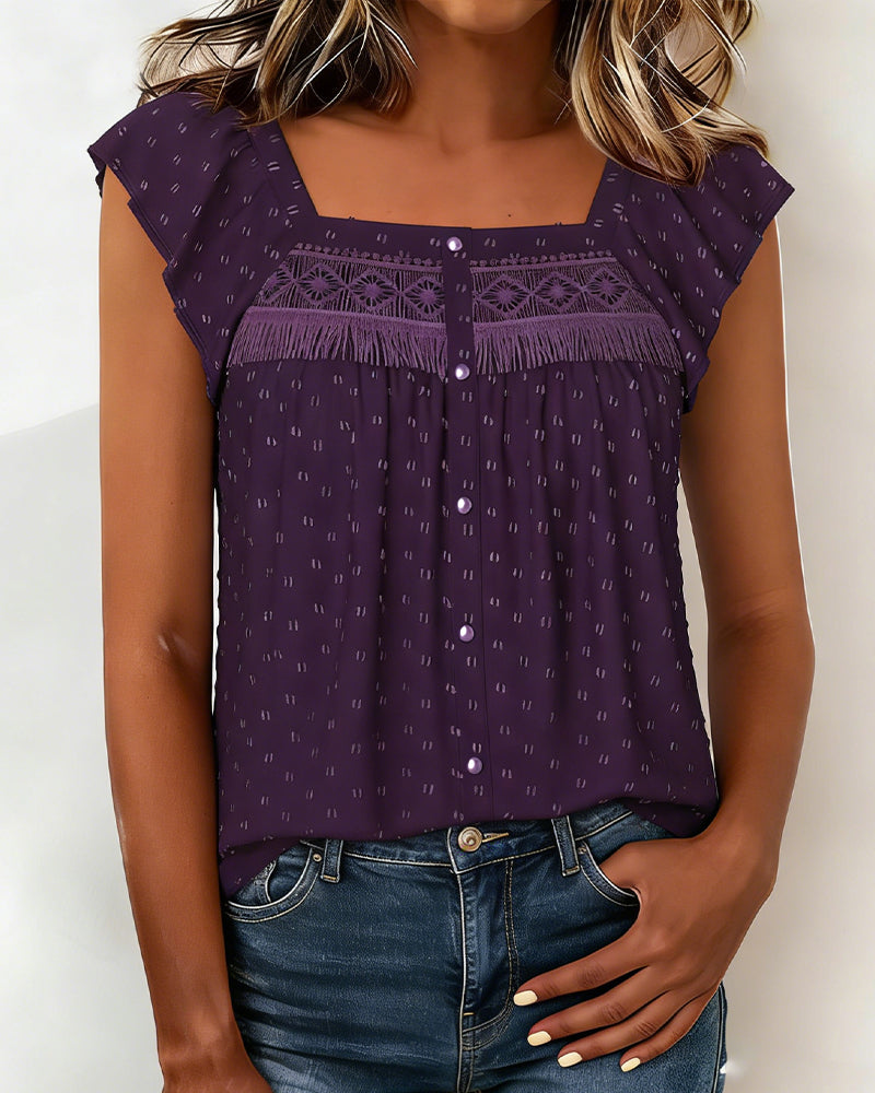 Blus Med Fransar Och Fyrkantig Halsringning