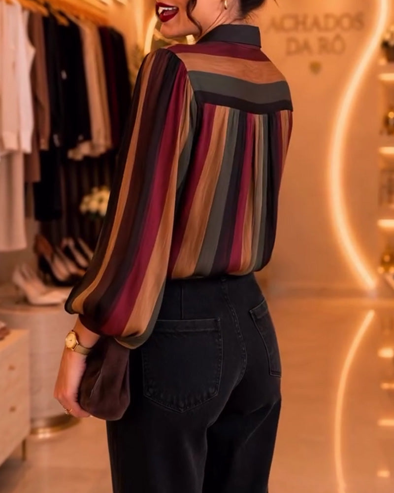Blus Retro Rand Puffärm