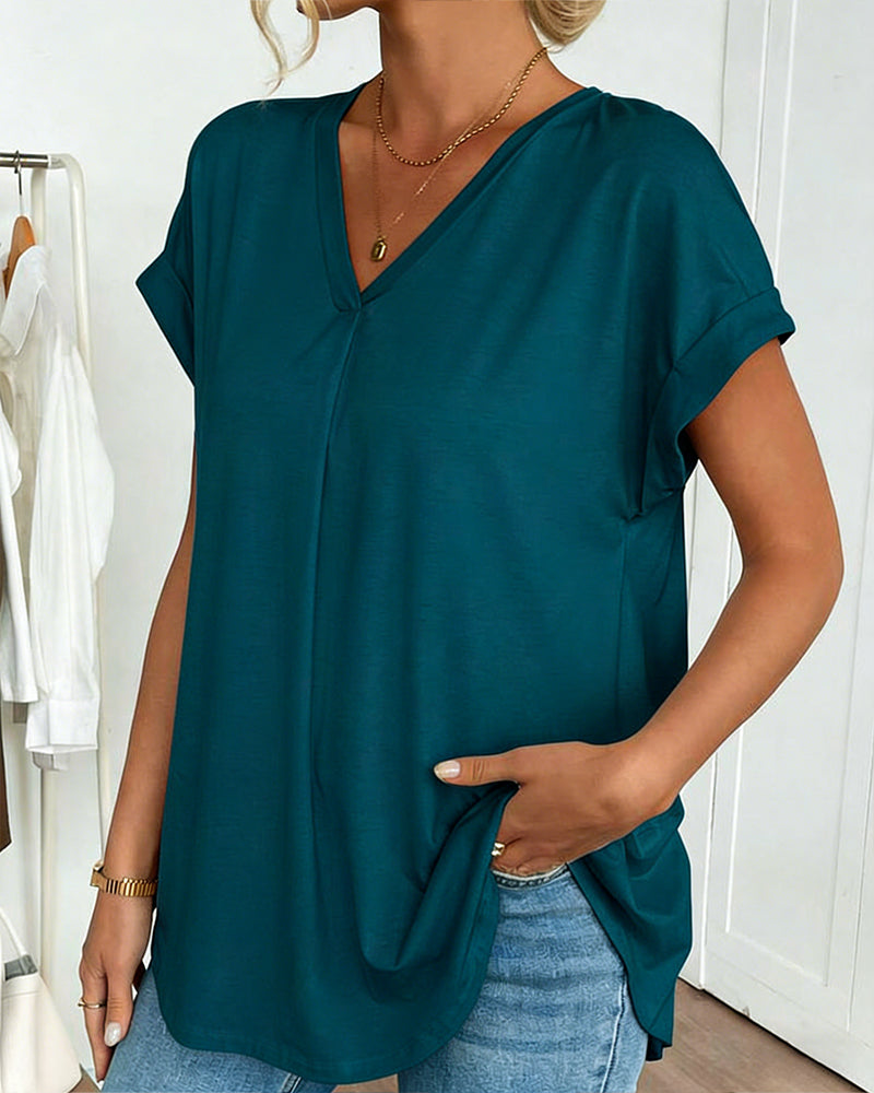 T-Shirt Kortärmad Enfärgad Lapptäcksdesign