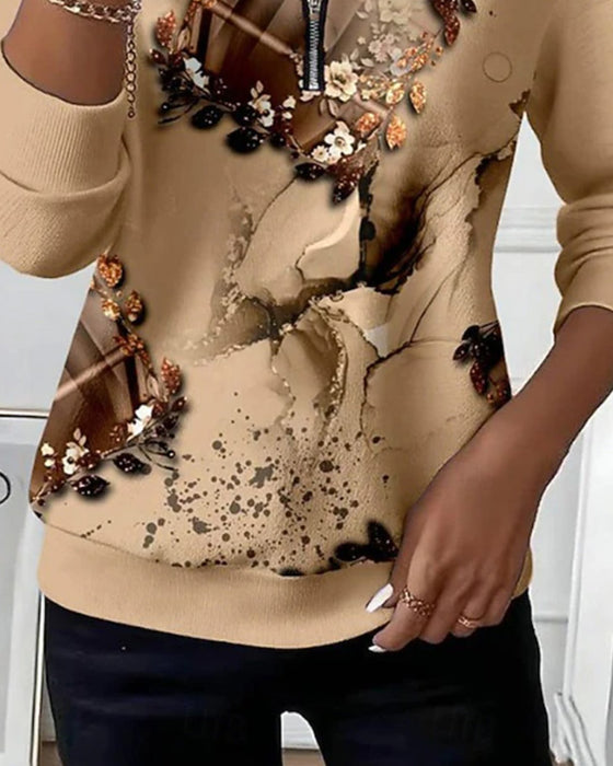 Sweatshirt Dragkedja Tryckt Långärmad