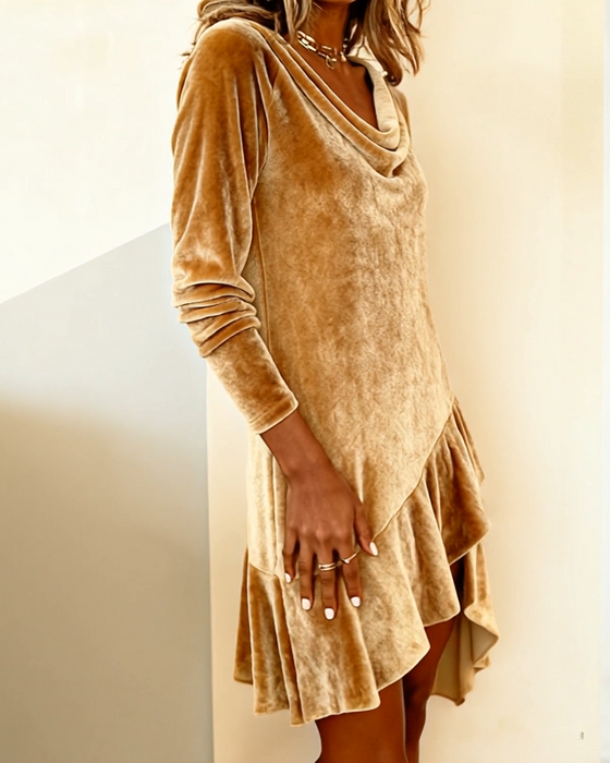 Klänning Slapp Krage Ryschad Panelad Sammet