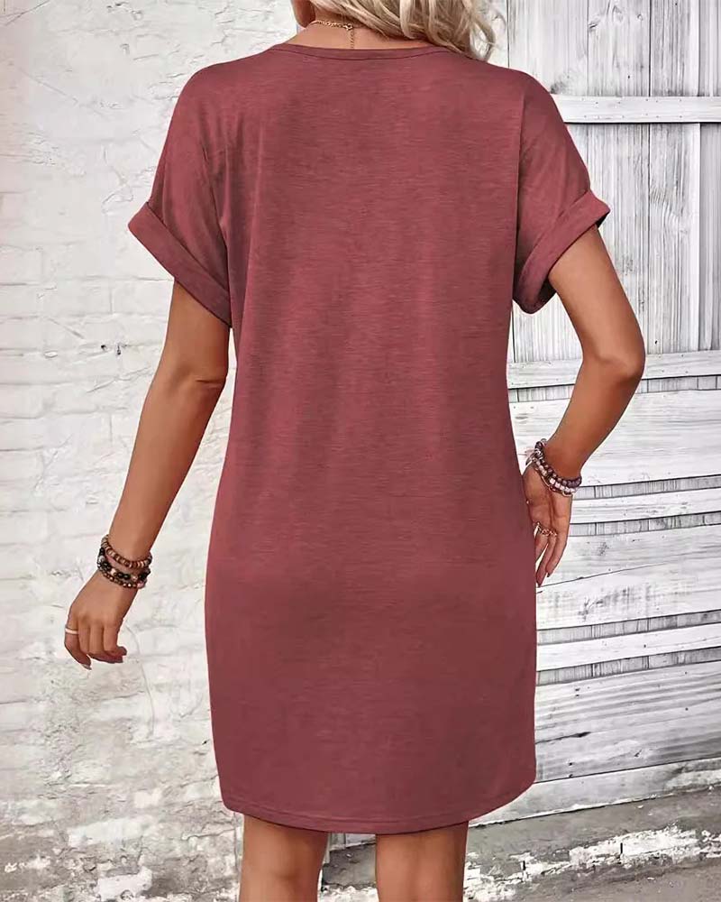 Klänning V-Ringning Knäppning Fram Solid Casual