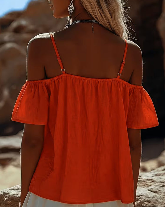 Blus Spets Patchwork Off-Shoulder