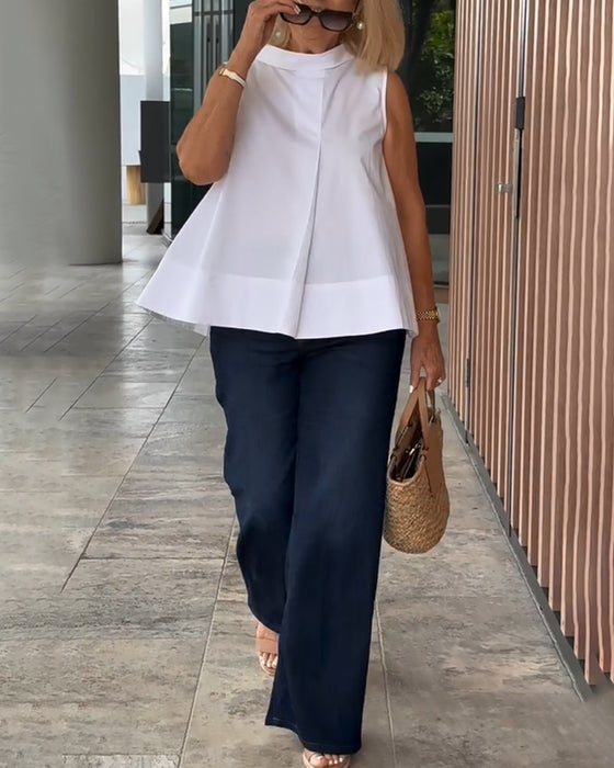 Blus Ärmlös Enfärgad Enkel