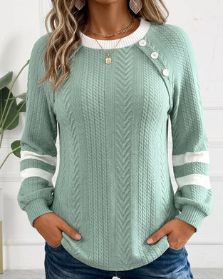 Sweatshirt Rundhals Knapp Randig Jacquard