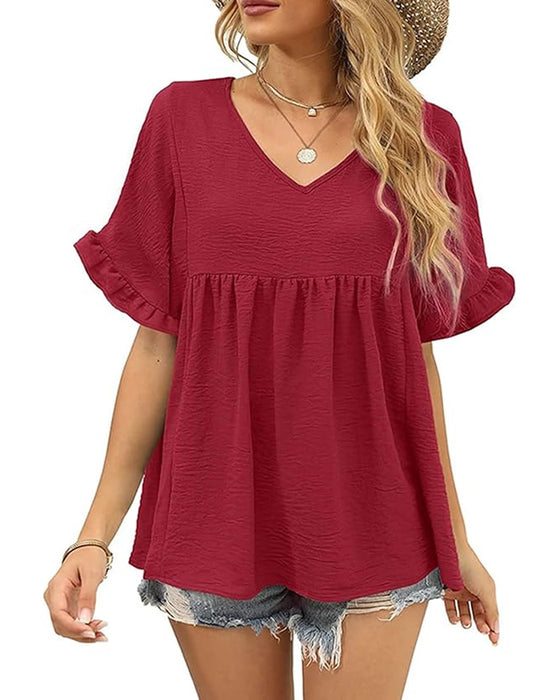 Blus Casual Rynkad Loose Fit