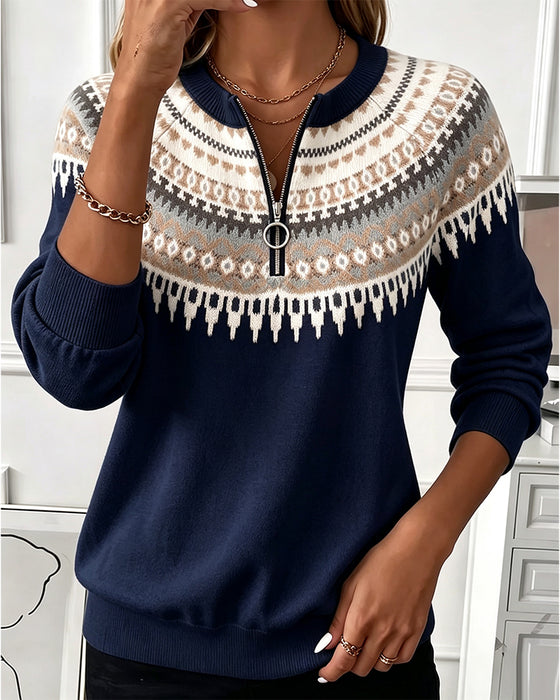Sweatshirts Färgblock Dragkedja Lång Ärm
