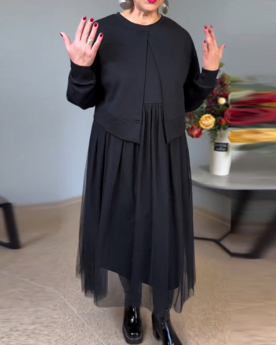 Oregelbundna mesh sömmar enfärgad elegant klänning