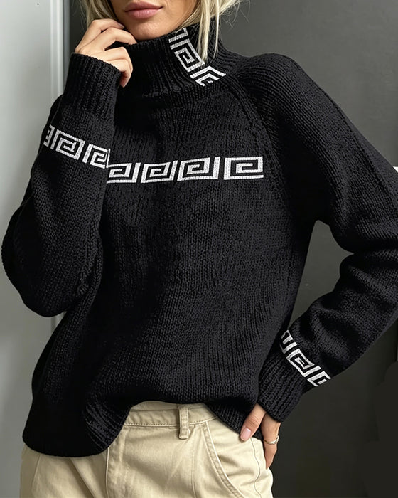 Pullover Tröja Geometrisk Meander Turtleneck