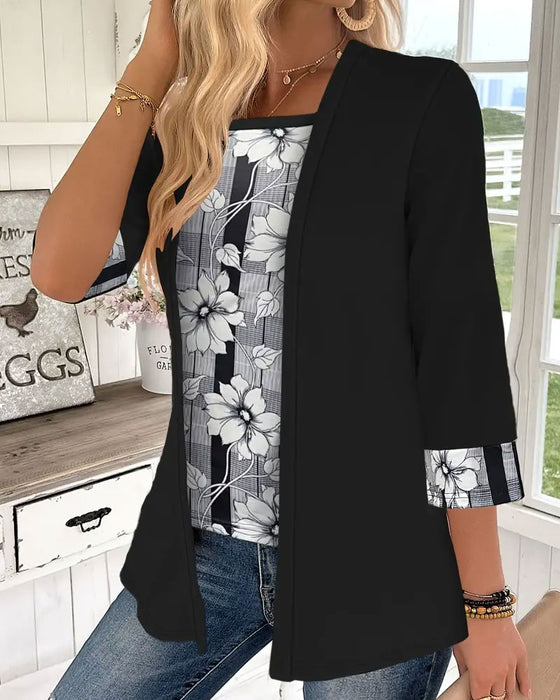 Tryckt Topp Med Lång Ärm Fejkad Tvådelad Design