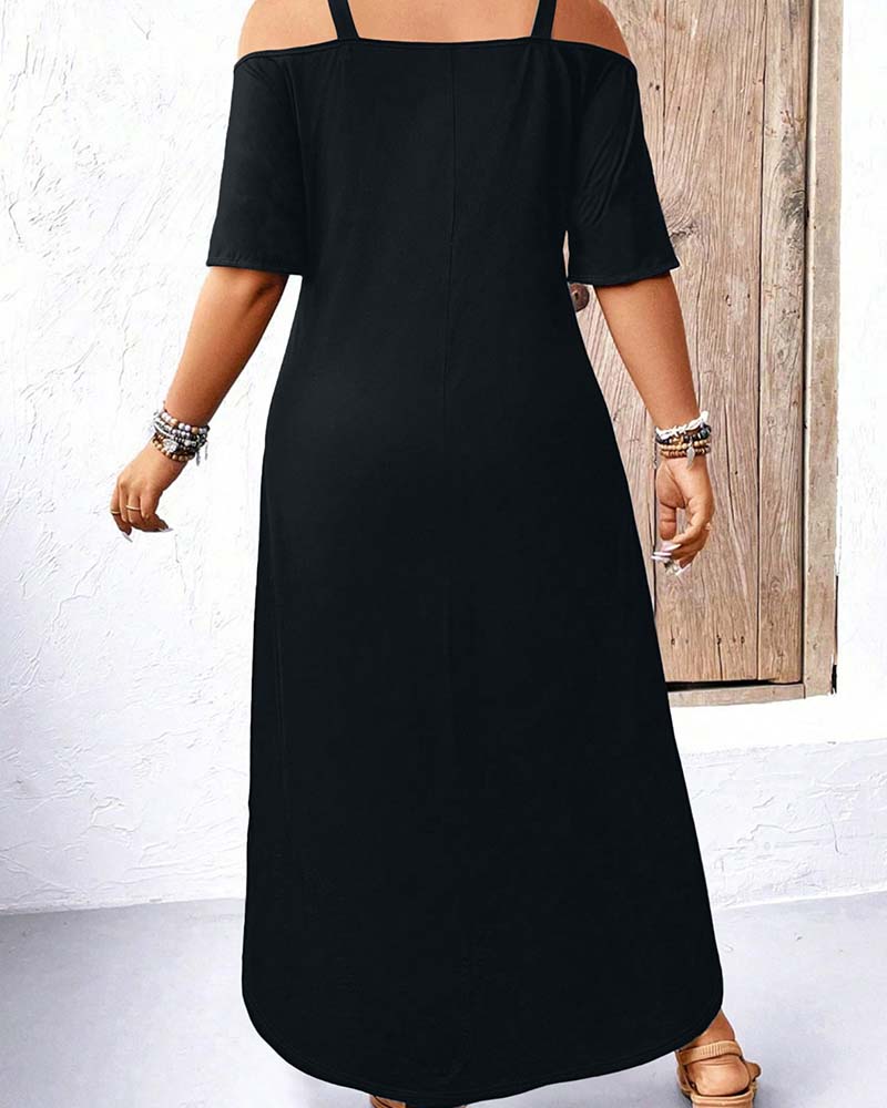 Klänning Enfärgad V-Ringning Off-Shoulder Lång