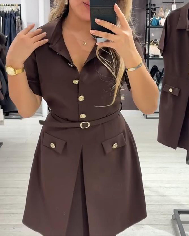 Klänning Knäppt Krage Kortärmad