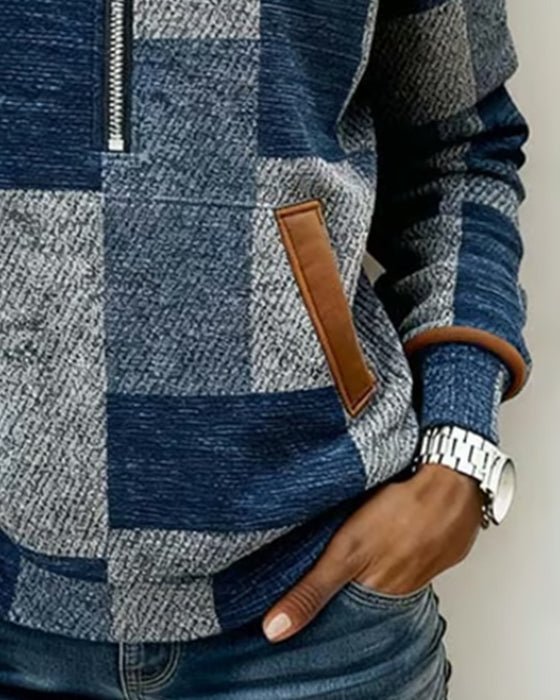 Stilsäker Huvad Sweatshirt Med Halv Dragkedja Och Färgblock