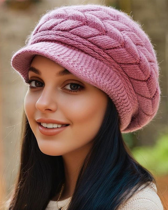 Damt Flätstickad Vinter Slouchy Beanie Mössa Mjuk Varm Töjbar
