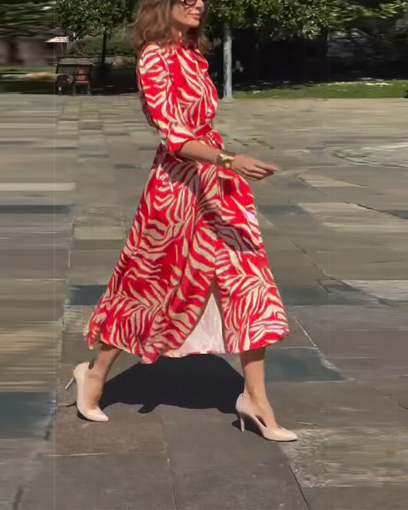 Klänning Zebra Tryck Snörning Skjorta