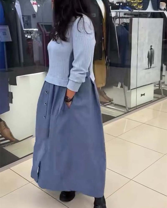 Klänning Casual Färgblocker Rundringning