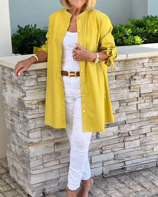 Skjorta Enfärgad Casual Långärmad