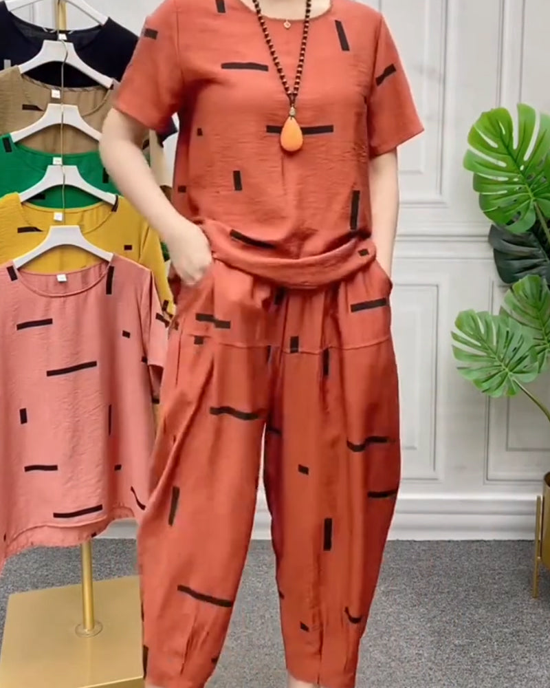 Tvådelad Set Geometrisk Tryck Avslappnad