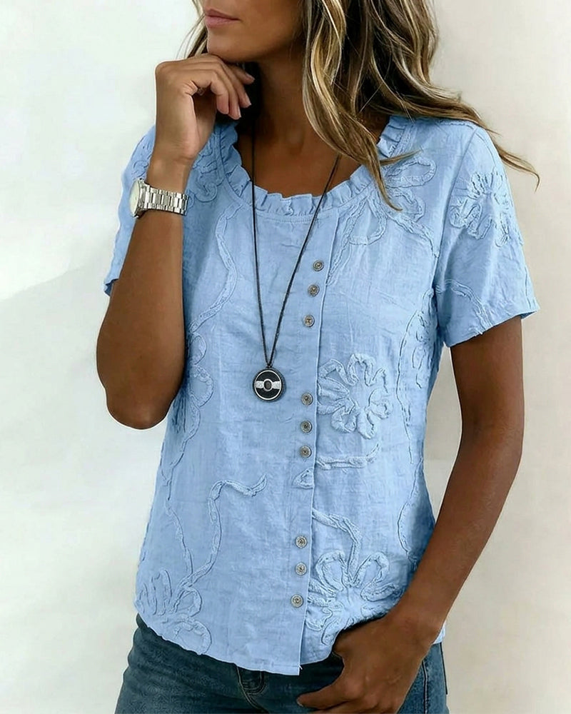 Blus Texturerad Blommig Sidoknapp