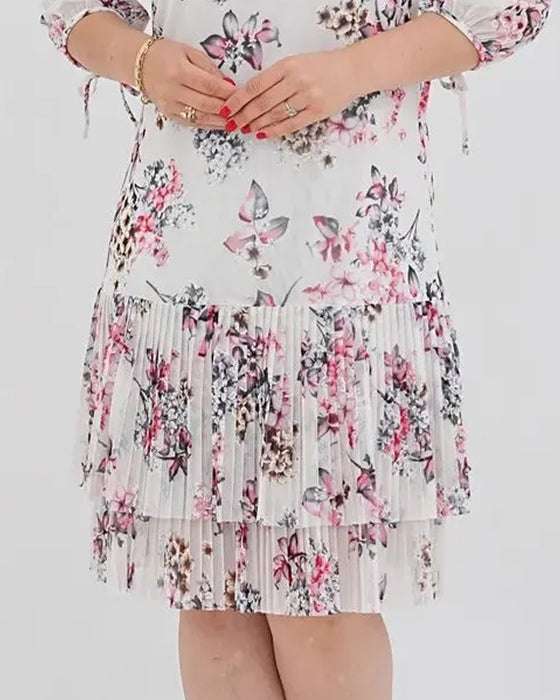 Klänning Halvärm Snörning Blommig