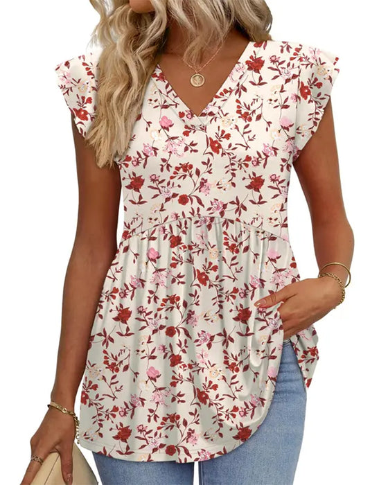 Blus Akvarell Blommig V-Hals Babydoll