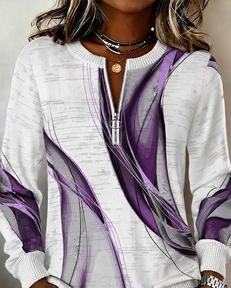 Hoodie Dragkedja Pullover Kontrast Löss