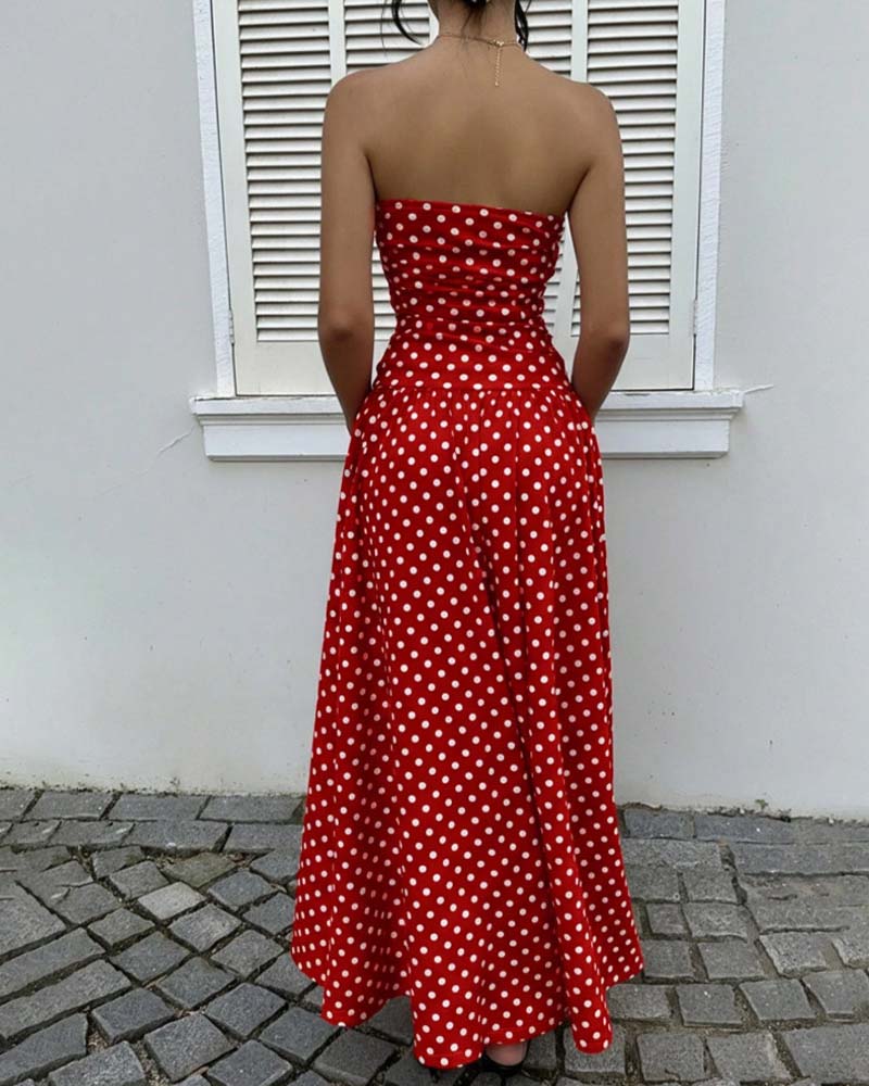 Klänning Prickig Bandeau A-Linje Lång