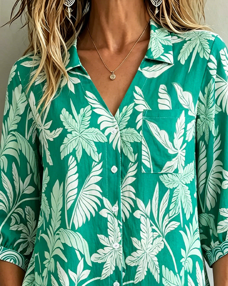 Blus Kortärmad Knytning Framtill Tryckt