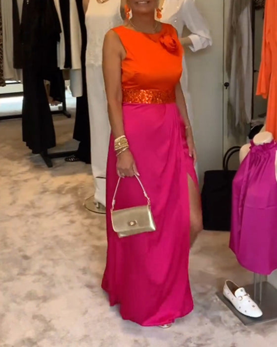 Ärmlös ledig klänning med slits