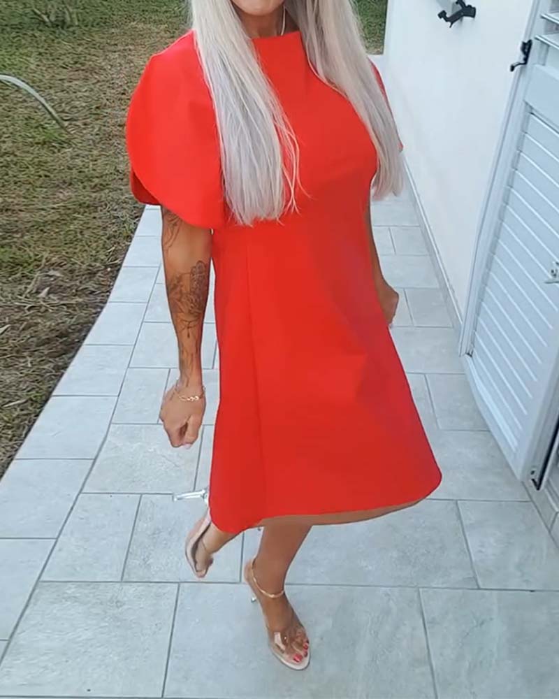 Klänning Enfärgad Puffärm A-Linje