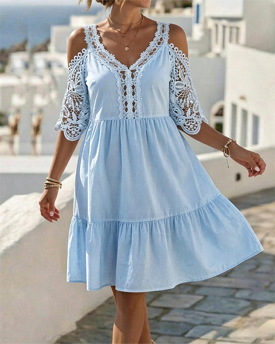 Klänningar Spets Off-Shoulder Skiktad Kort